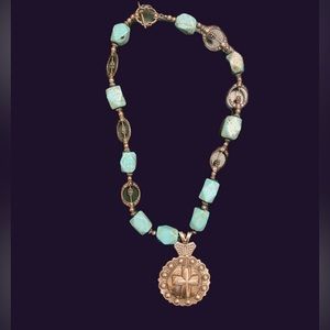 Designer, 2010 silver, and turquoise Northwest style necklace